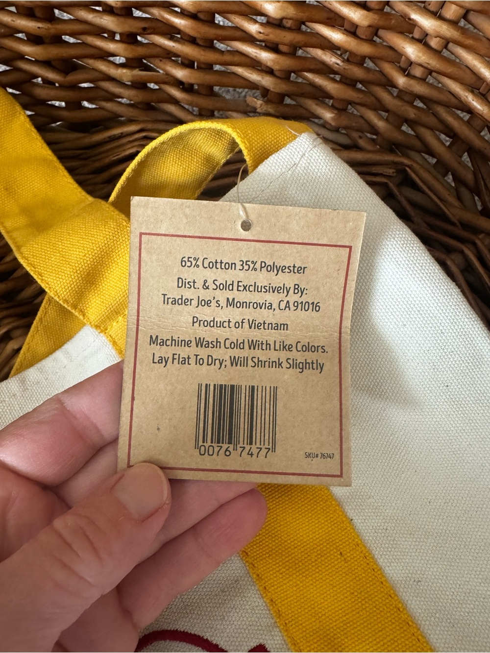 Trader Joe's Mini Canvas Tote Bag in Yellow and Cream - Picture 2 of 2